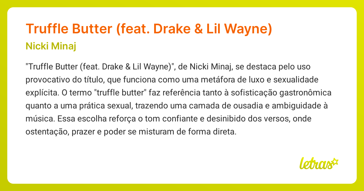 Truffle Butter (feat. Drake & Lil Wayne) (SIGNIFICADO) Nicki Minaj