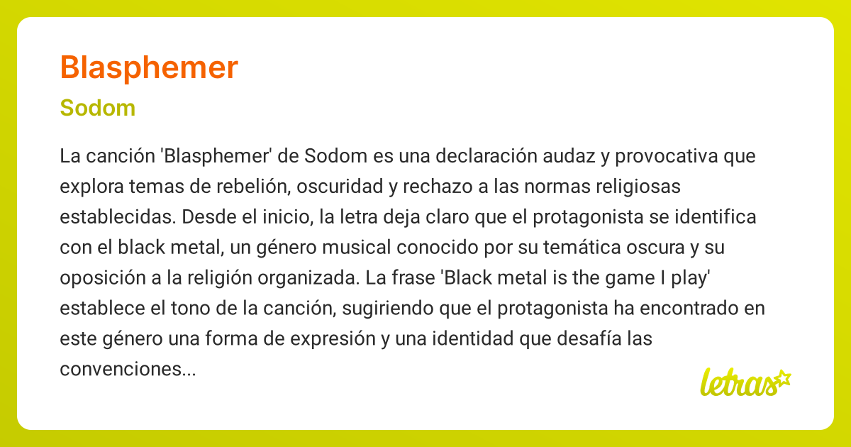 Significado de la canción BLASPHEMER (Sodom) - LETRAS.COM