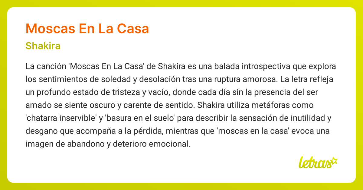 Significado de la canción MOSCAS EN LA CASA (Shakira) - LETRAS.COM