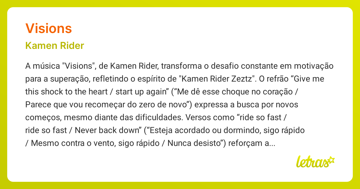 Significado da música VISIONS (Kamen Rider) - LETRAS.MUS.BR