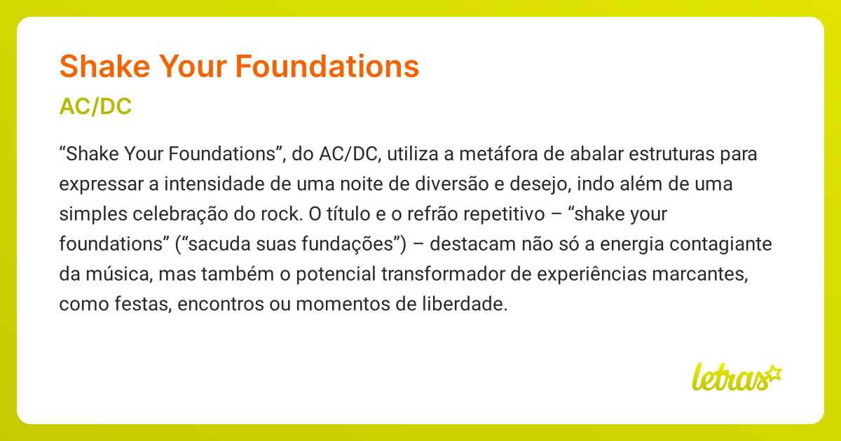 Significado da música SHAKE YOUR FOUNDATIONS (AC/DC) - LETRAS.MUS.BR