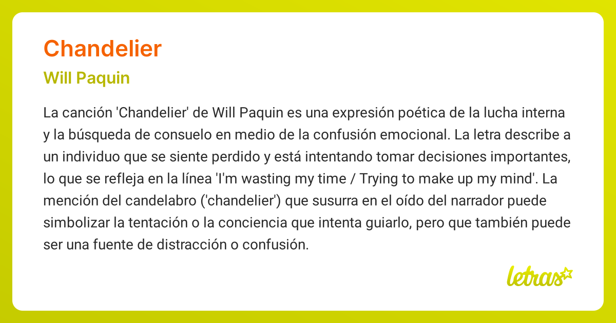 Significado de la canción CHANDELIER (Will Paquin)