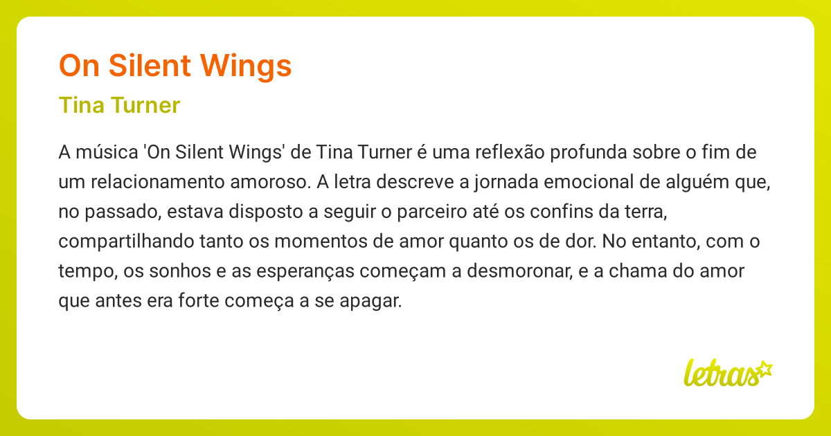 Significado da música ON SILENT WINGS (Tina Turner) LETRAS.MUS.BR