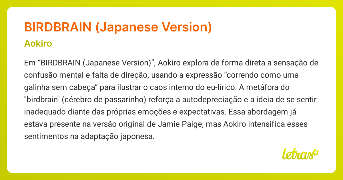 Significado da música BIRDBRAIN (JAPANESE VERSION) (Aokiro) - LETRAS.MUS.BR