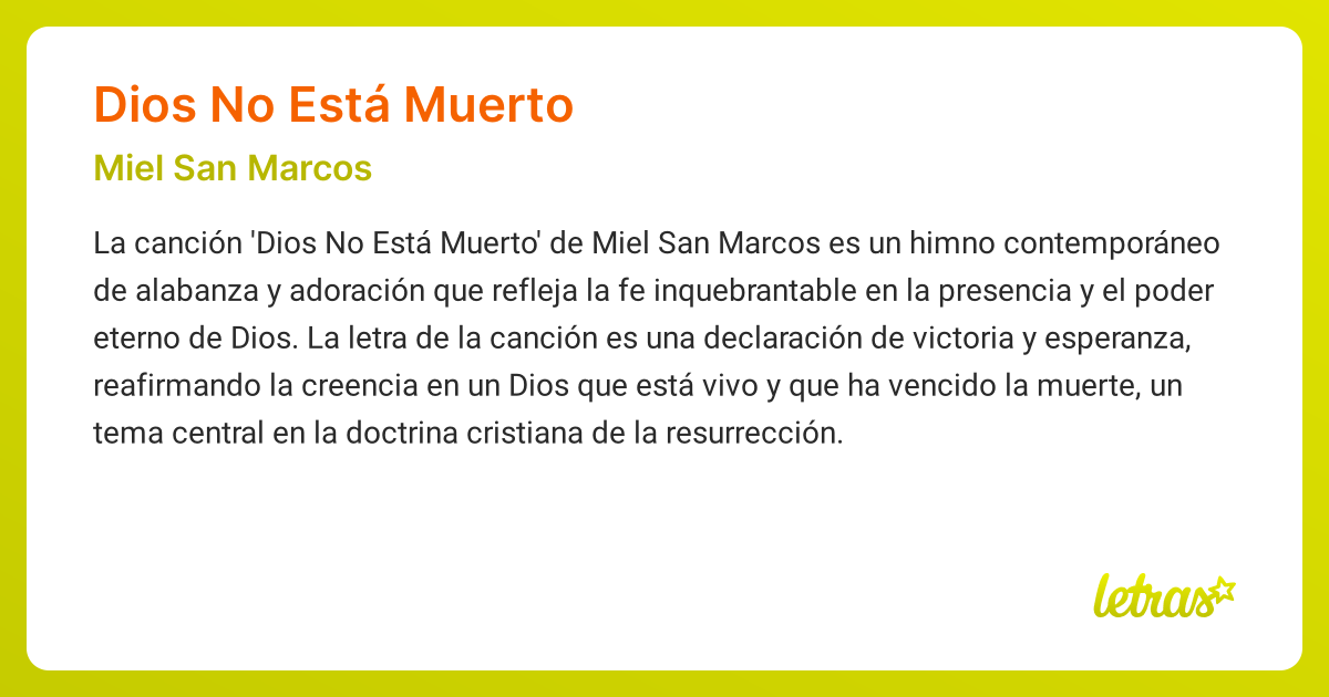 Significado De La Canción Dios No EstÁ Muerto Miel San Marcos Letrascom 1646