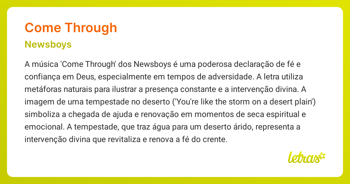 COME THROUGH (SIGNIFICADO) Newsboys