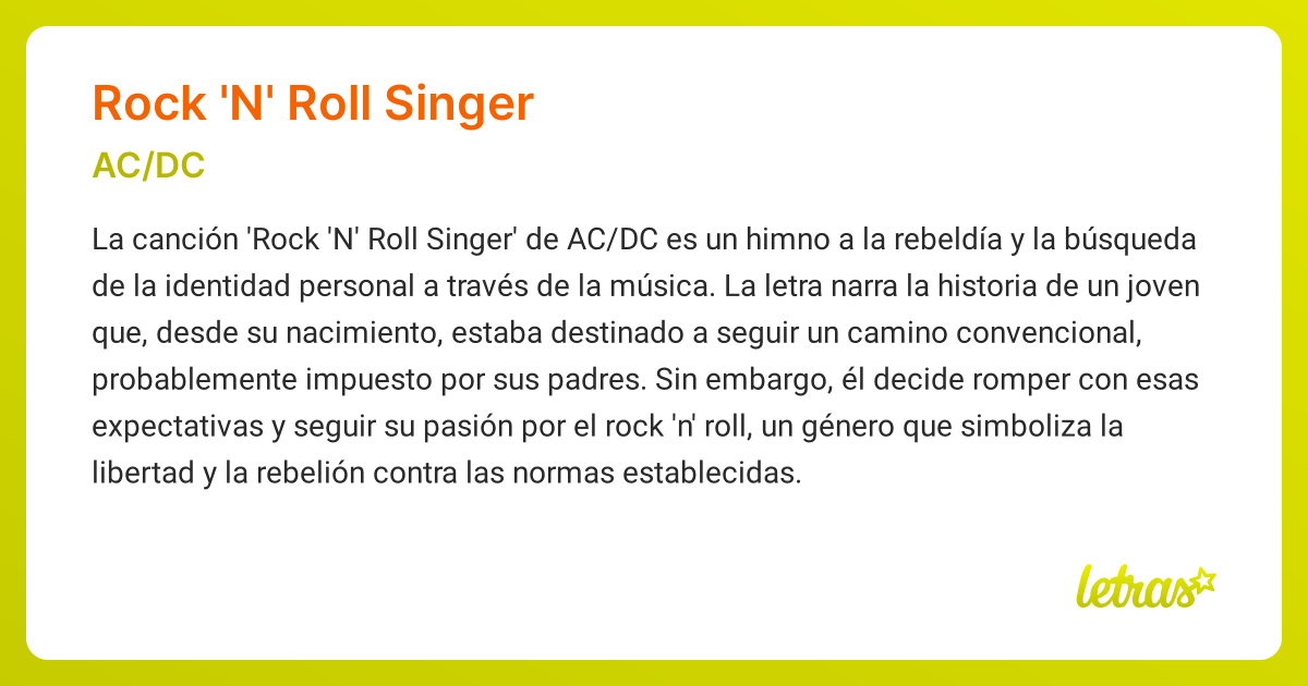 Significado de la canción ROCK 'N' ROLL SINGER (AC/DC) - LETRAS.COM