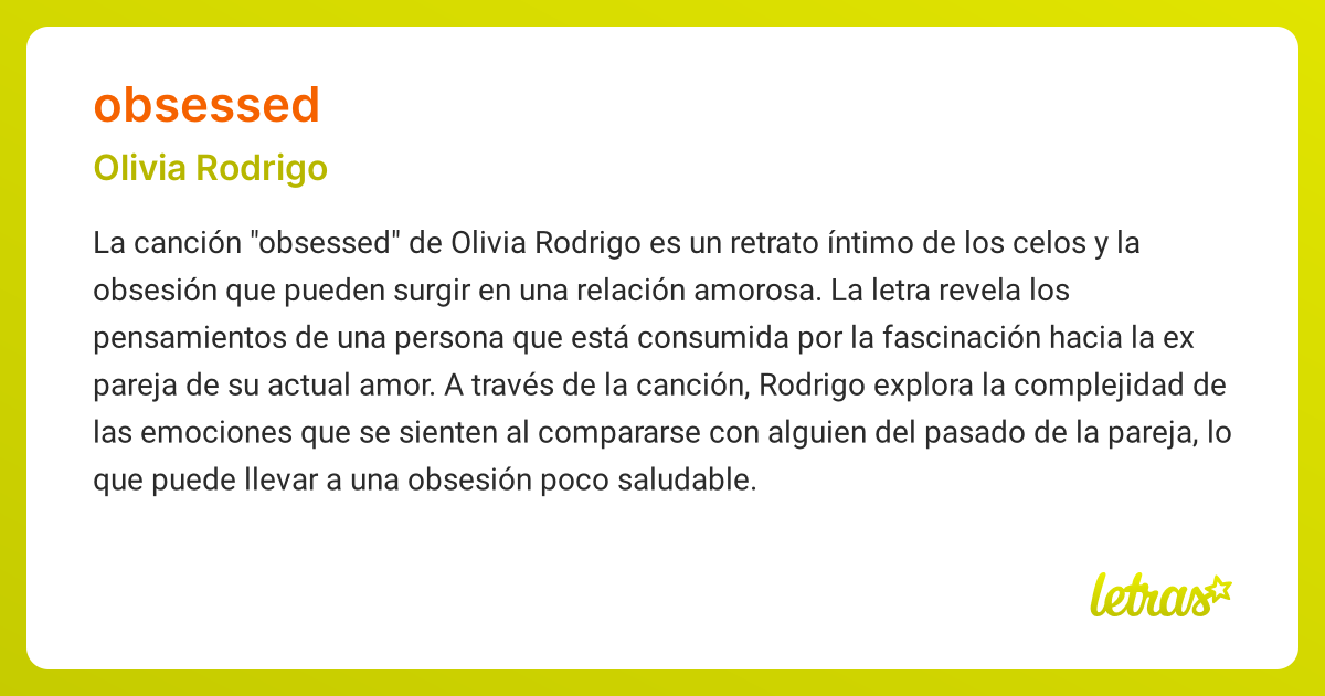 Significado de la canción OBSESSED (Olivia Rodrigo) - LETRAS.COM