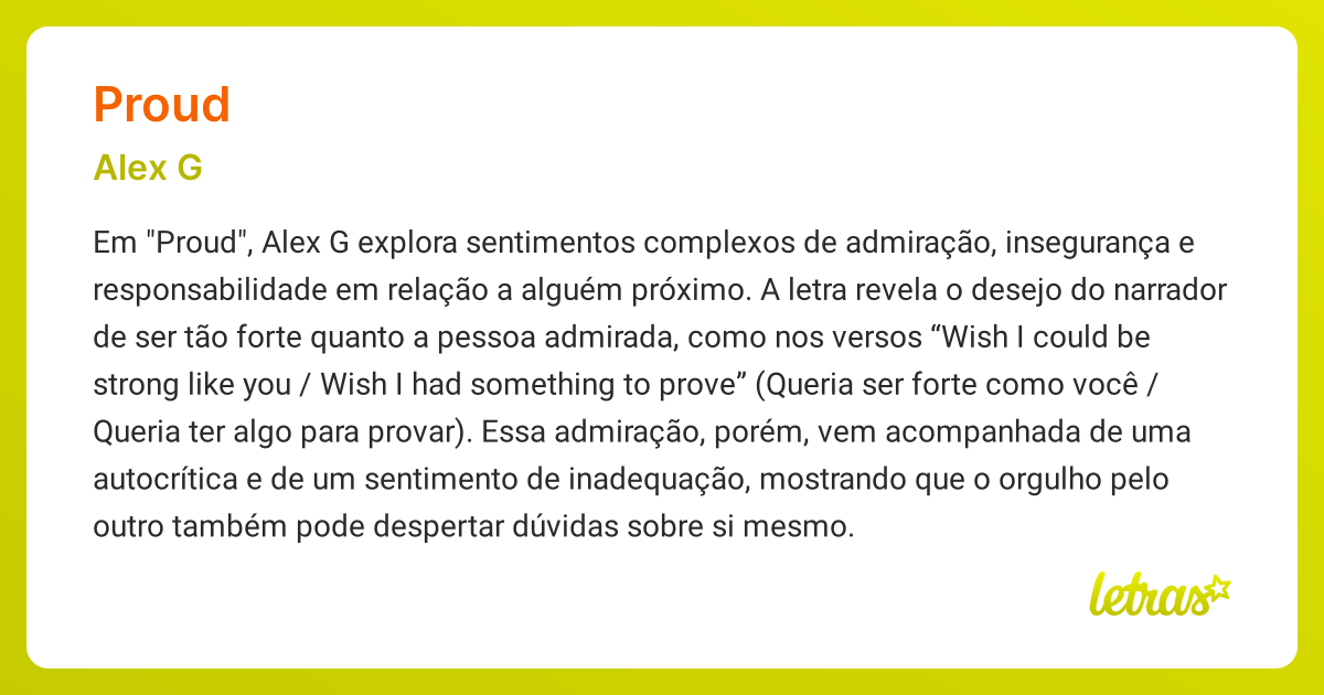 Significado da música PROUD (Alex G) - LETRAS.MUS.BR