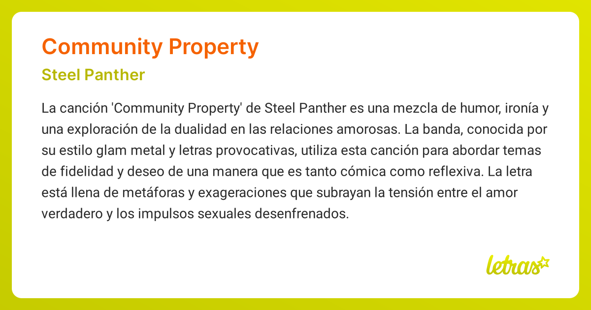 Significado de la canción COMMUNITY PROPERTY (Steel Panther)