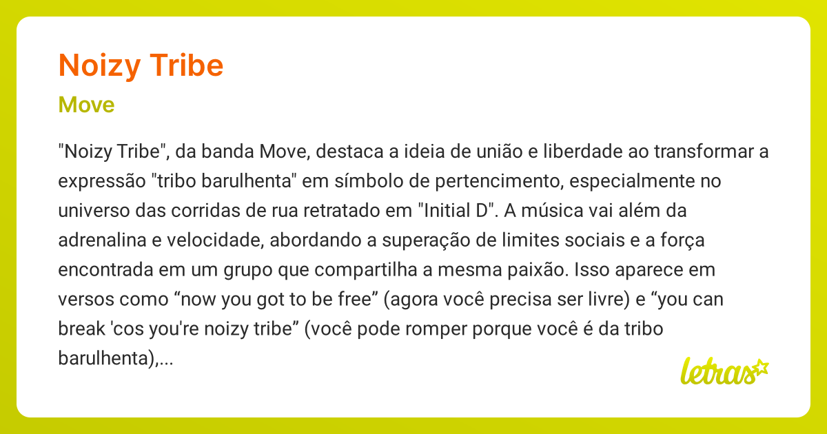 Significado da música NOIZY TRIBE (Move) - LETRAS.MUS.BR