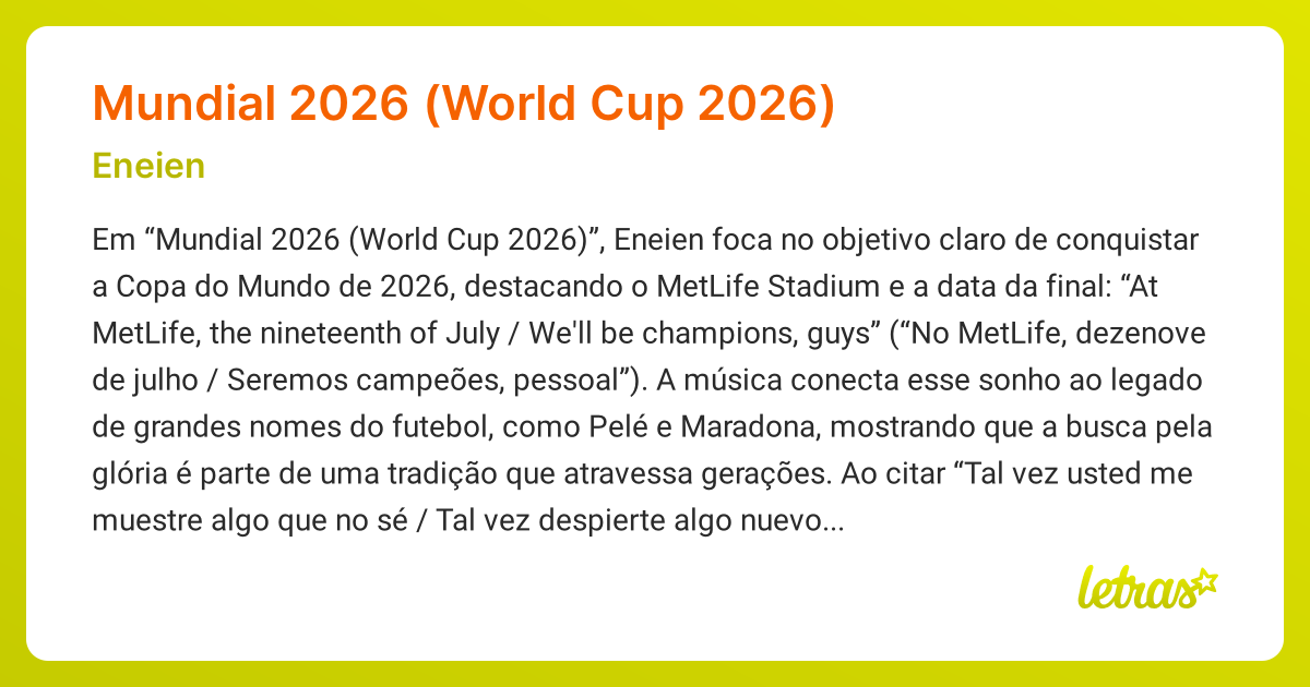 Significado da música MUNDIAL 2026 (WORLD CUP 2026) (Eneien) - LETRAS ...