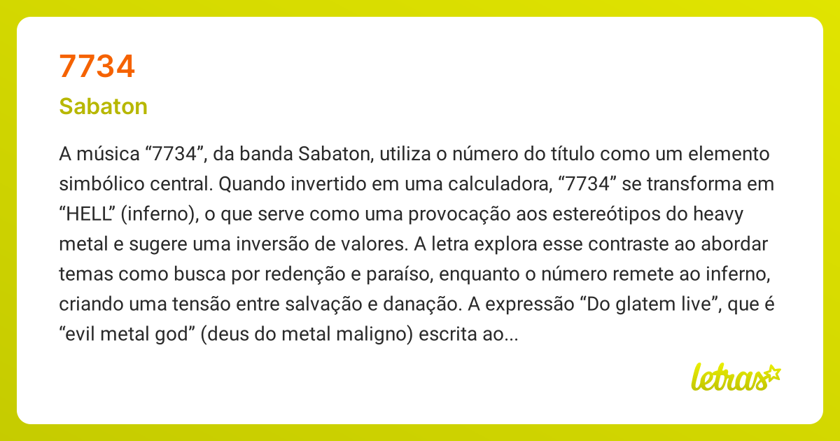 Significado da música 7734 (Sabaton) - LETRAS.MUS.BR