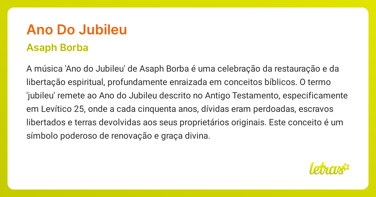 Significado da música ANO DO JUBILEU (Asaph Borba) - LETRAS.MUS.BR