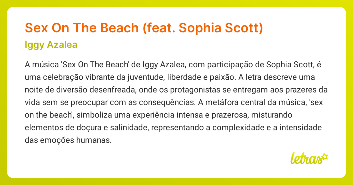 Significado da música Sex On The Beach feat Sophia Scott Iggy  