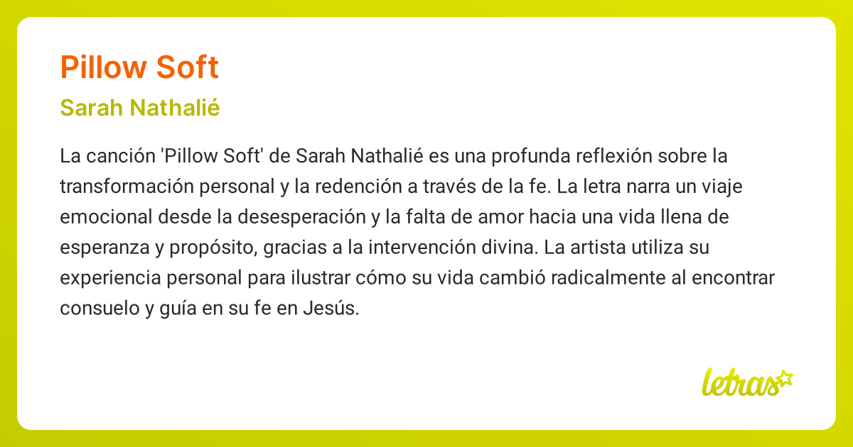 Significado de la canción PILLOW SOFT (Sarah Nathalié) - LETRAS.COM