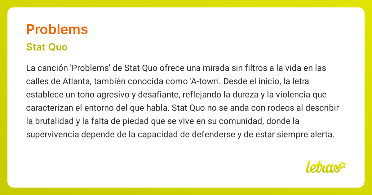 Significado de la canción PROBLEMS (Stat Quo) - LETRAS.COM