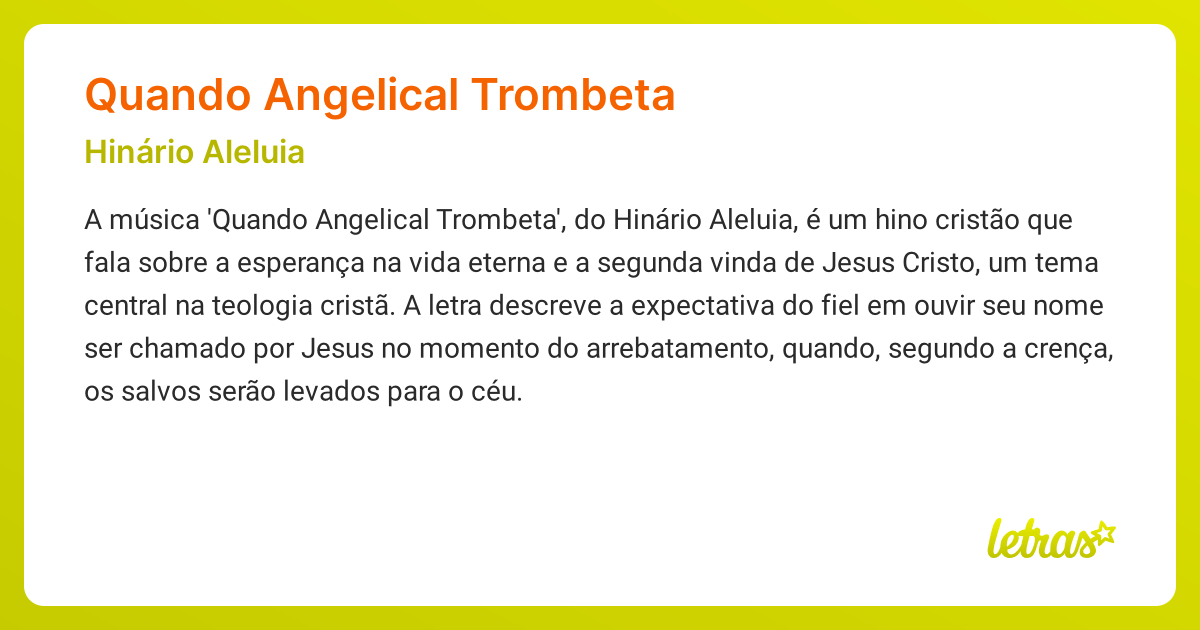 Significado da música QUANDO ANGELICAL TROMBETA (Hinário Aleluia ...