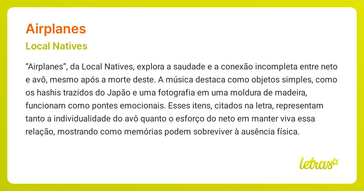 Significado da música AIRPLANES (Local Natives) - LETRAS.MUS.BR