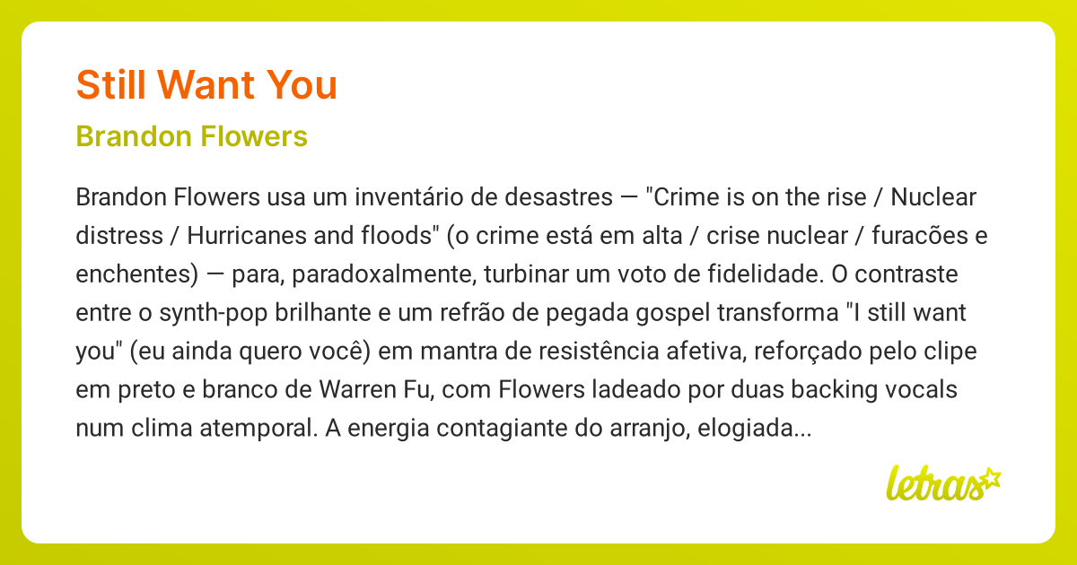 Significado da música STILL WANT YOU (Brandon Flowers) LETRAS.MUS.BR