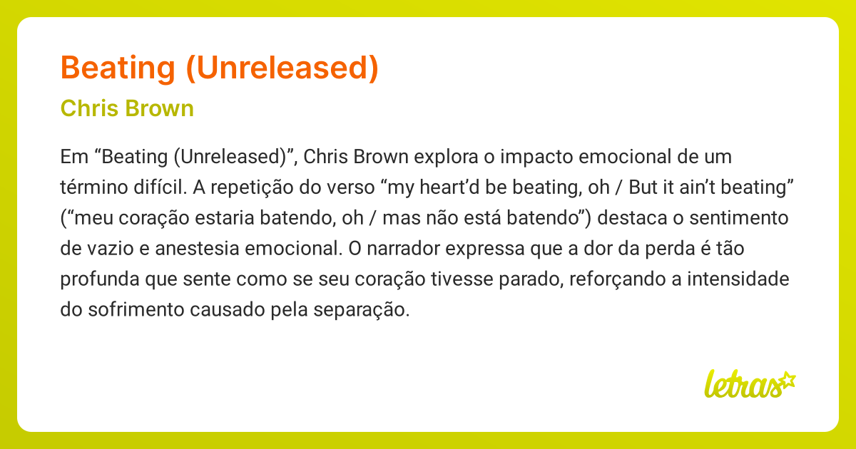 Significado da música BEATING (UNRELEASED) (Chris Brown) - LETRAS.MUS.BR