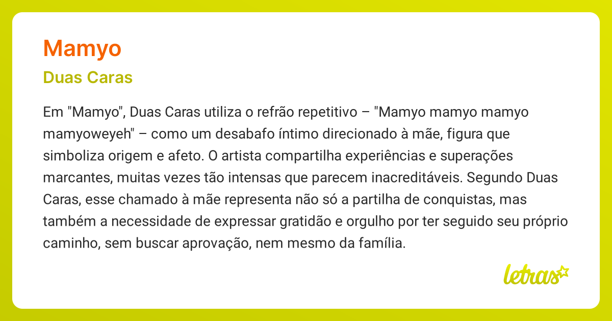 Significado da música MAMYO (Duas Caras) - LETRAS.MUS.BR
