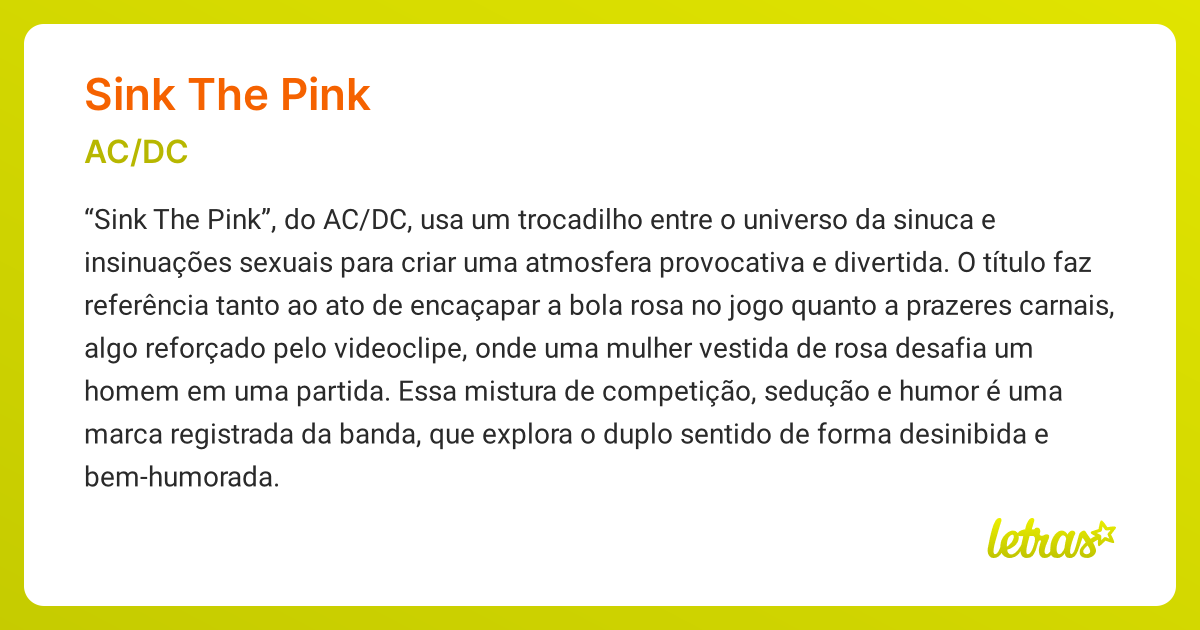 Significado da música SINK THE PINK (AC/DC) - LETRAS.MUS.BR