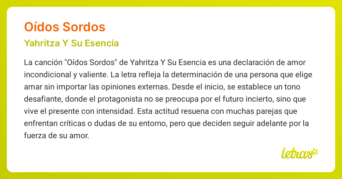 Significado de la canción OÍDOS SORDOS (Yahritza Y Su Esencia) - LETRAS.COM