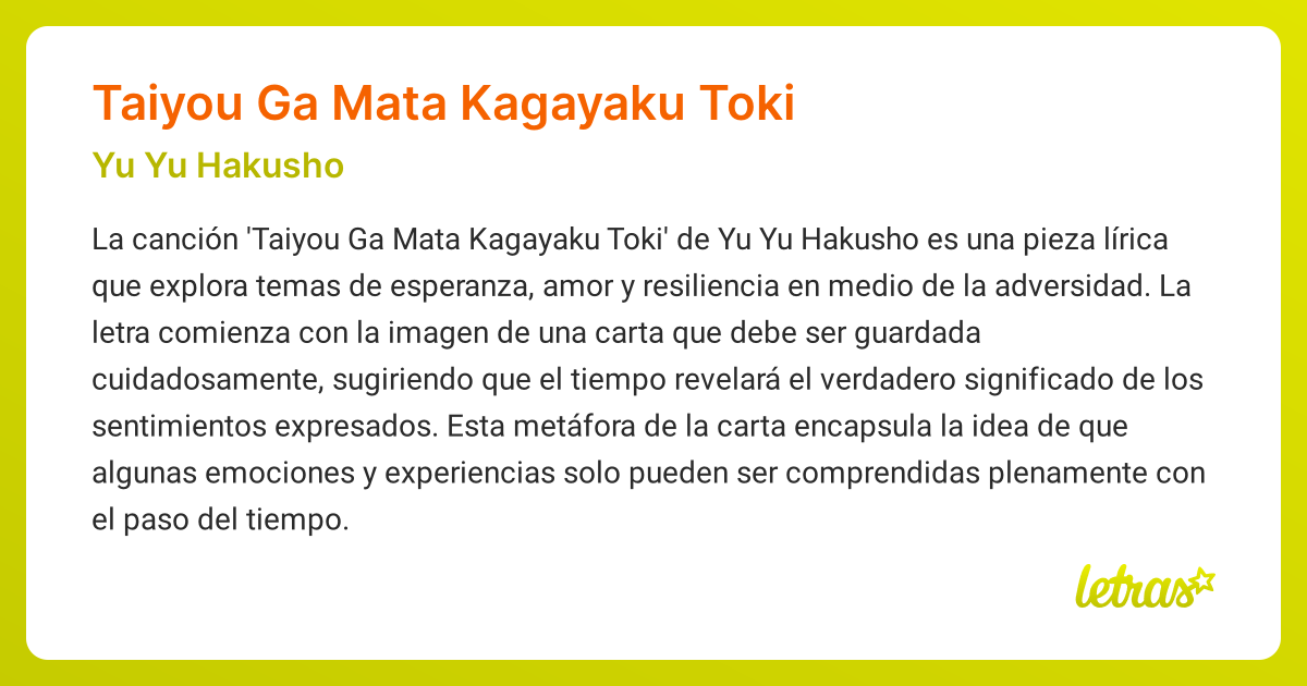 Significado de la canción TAIYOU GA MATA KAGAYAKU TOKI (Yu Yu Hakusho ...