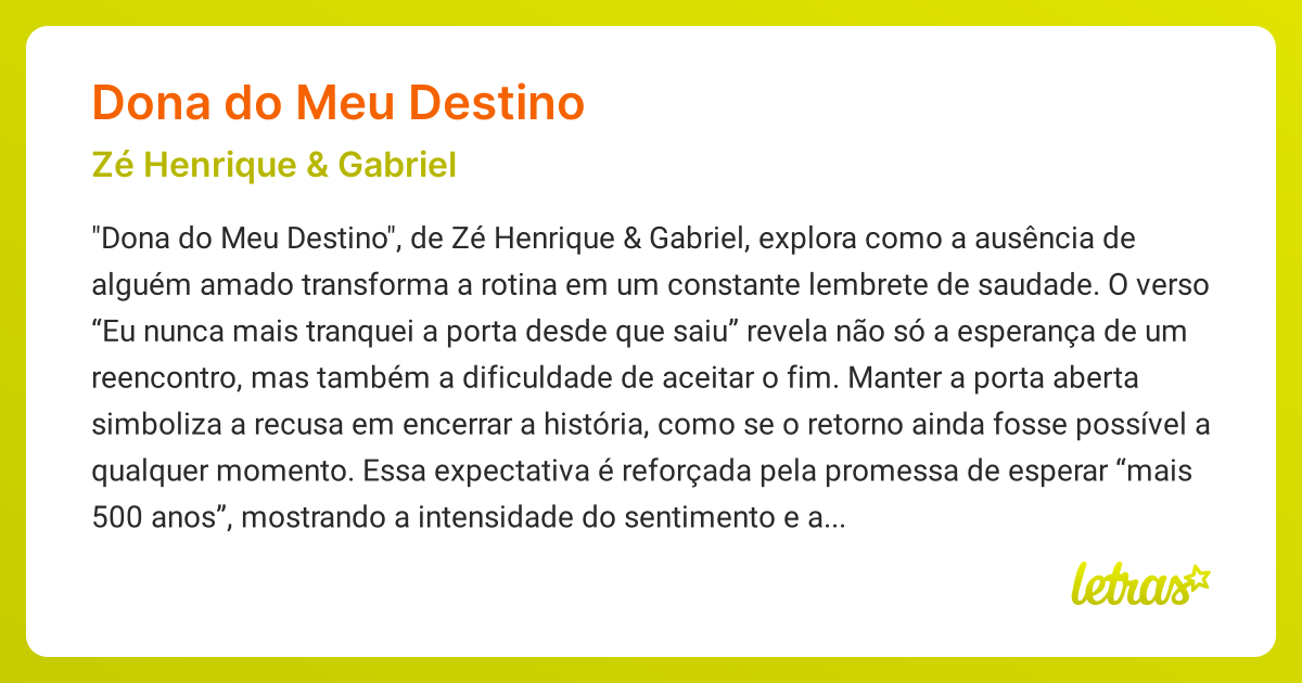Significado da música DONA DO MEU DESTINO (Zé Henrique & Gabriel ...