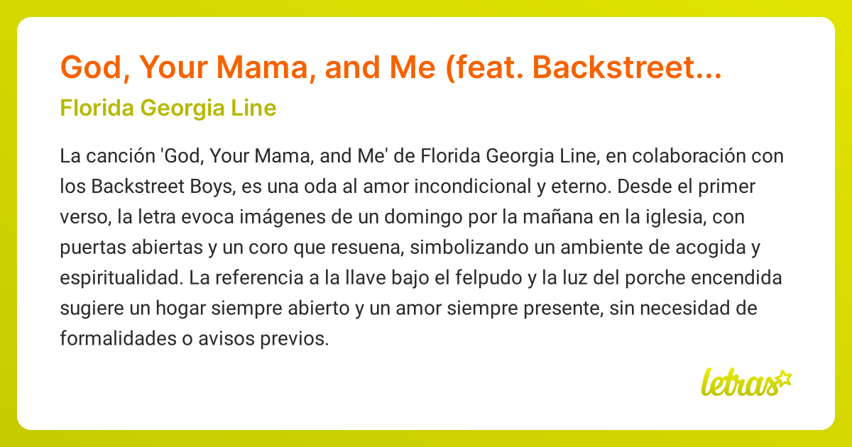 Significado de la canción God, Your Mama, and Me (feat. Backstreet Boys ...