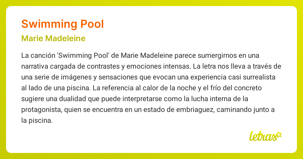 Significado de la canción SWIMMING POOL (Marie Madeleine)