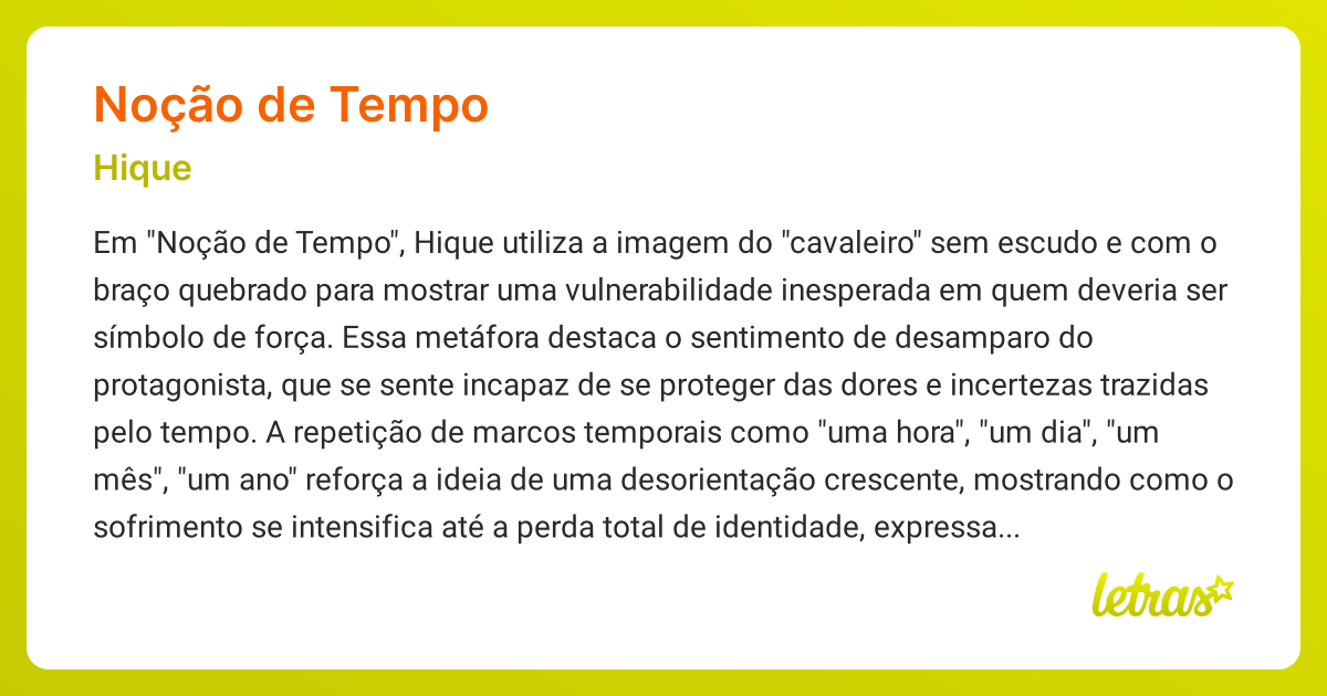 Significado da música NOÇÃO DE TEMPO (Hique) - LETRAS.MUS.BR