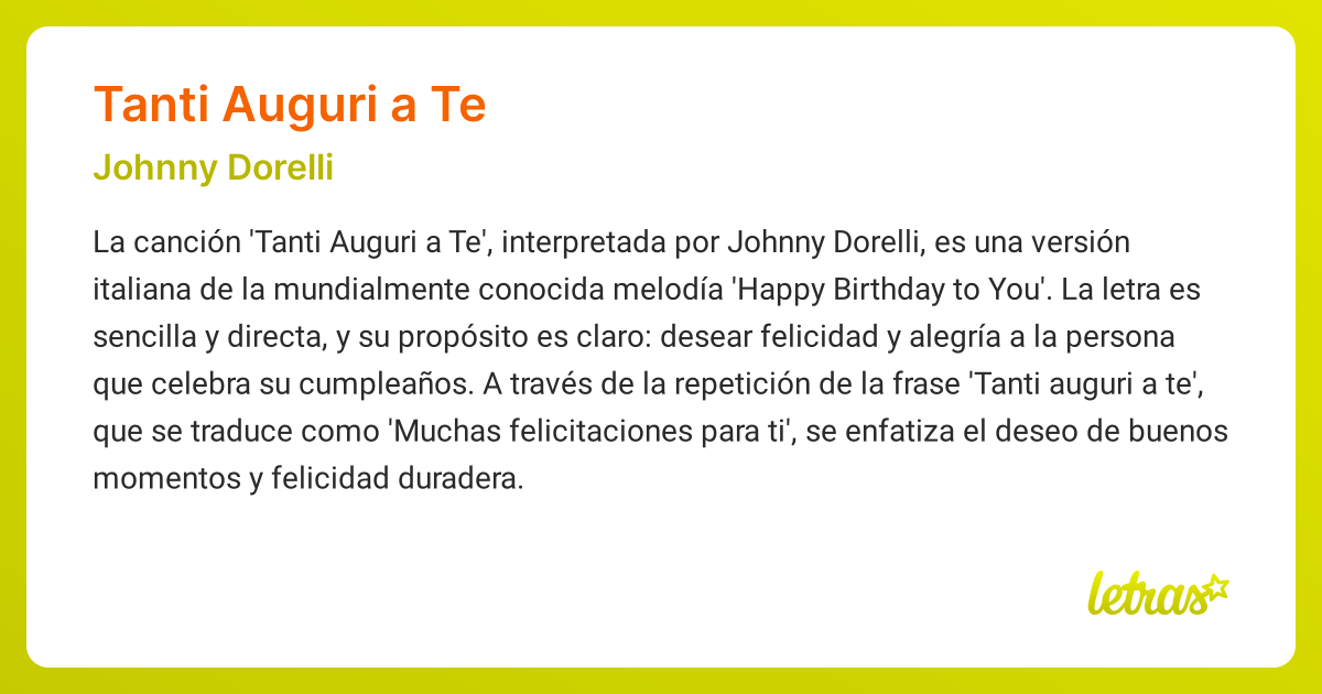 Significado de la canción TANTI AUGURI A TE (Johnny Dorelli)