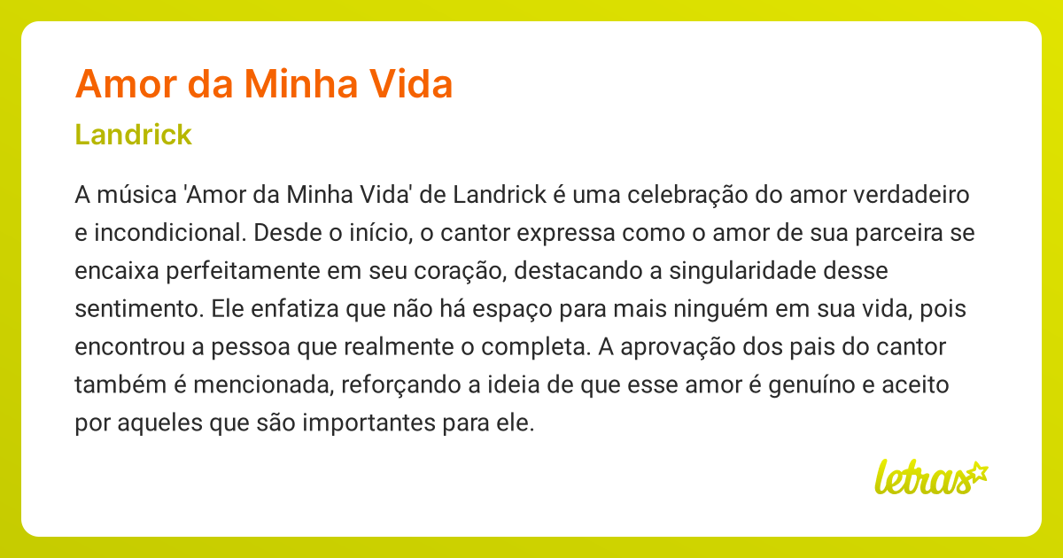 AMOR DA MINHA VIDA (SIGNIFICADO) - Landrick