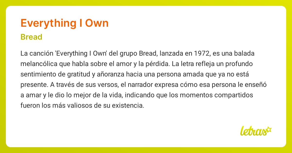 Significado de la canción EVERYTHING I OWN (Bread)