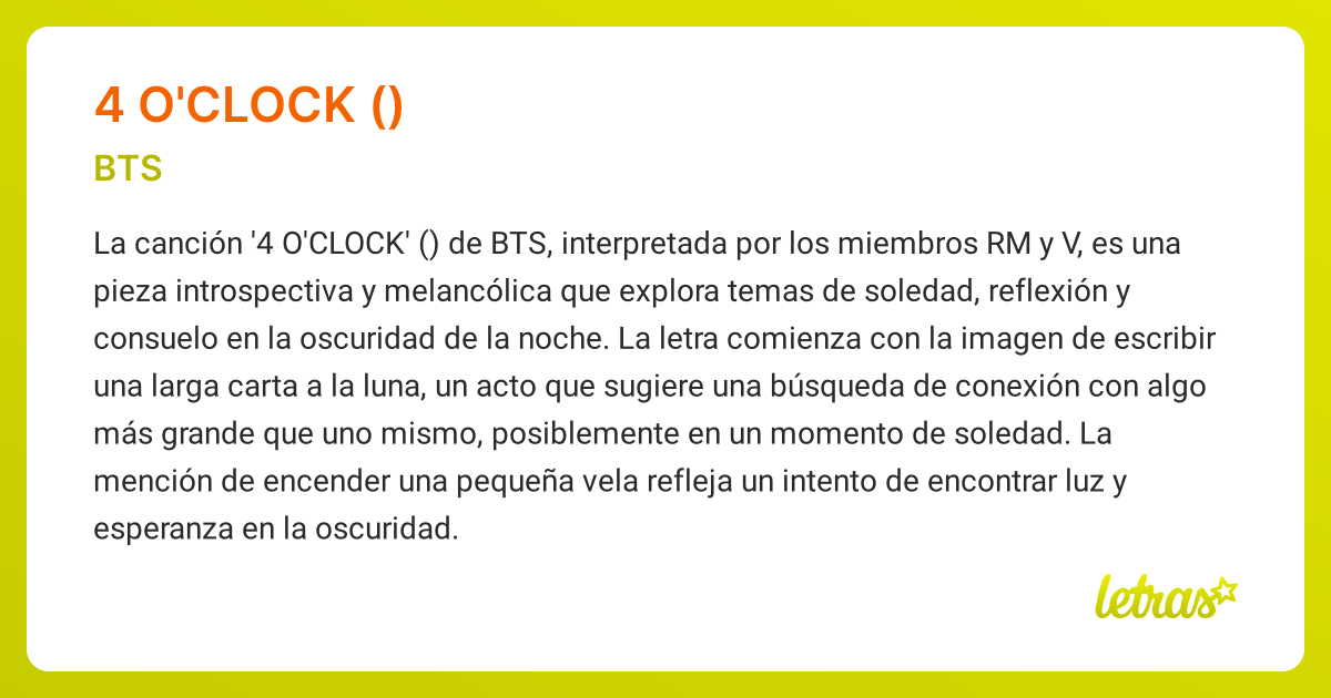 Significado de la canción 4 O'CLOCK (네시) (BTS)