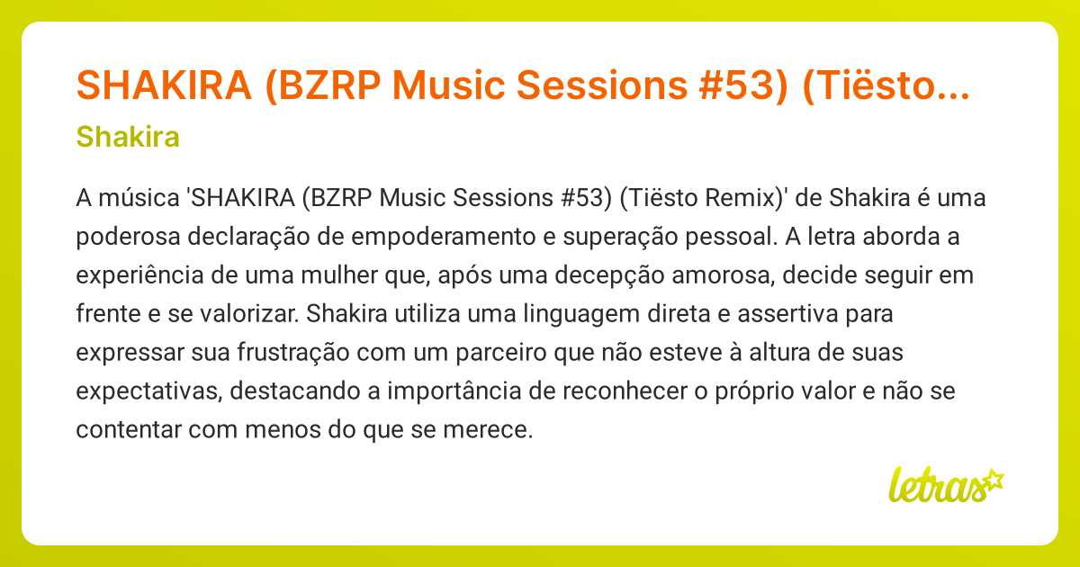 Significado da música SHAKIRA (BZRP Music Sessions #53) (Tiësto Remix