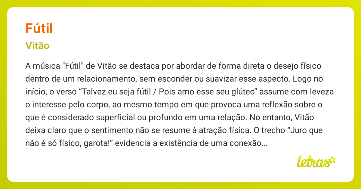 Significado da música FÚTIL (Vitão) - LETRAS.MUS.BR