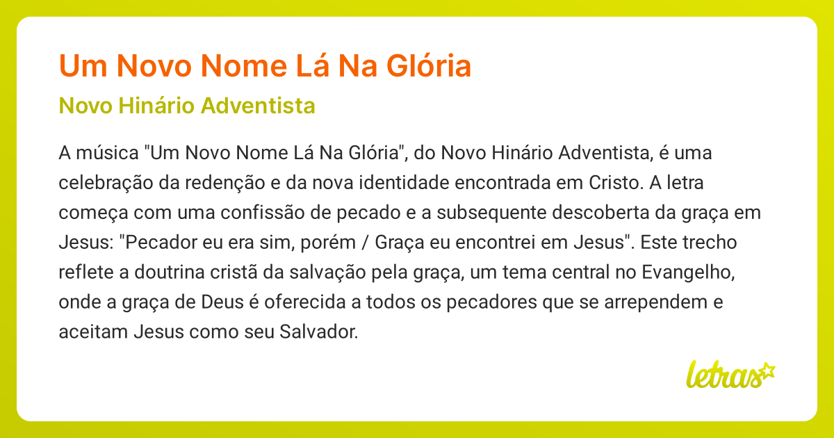 Significado da música UM NOVO NOME LÁ NA GLÓRIA (Novo Hinário ...
