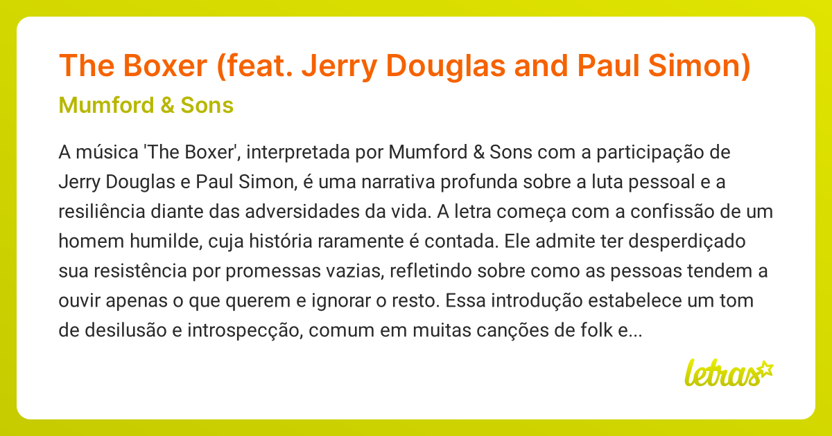 The Boxer (feat. Jerry Douglas and Paul Simon) (SIGNIFICADO) Mumford