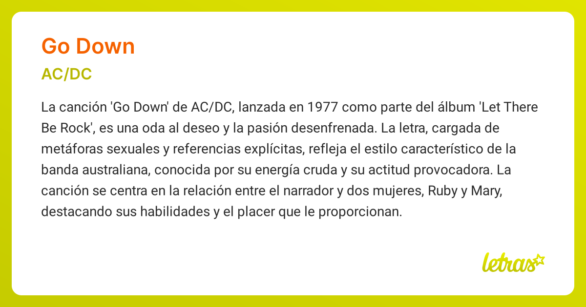 Significado de la canción GO DOWN (AC/DC) - LETRAS.COM