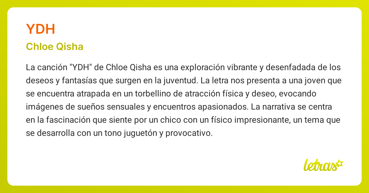 Significado de la canción YDH (Chloe Qisha) - LETRAS.COM
