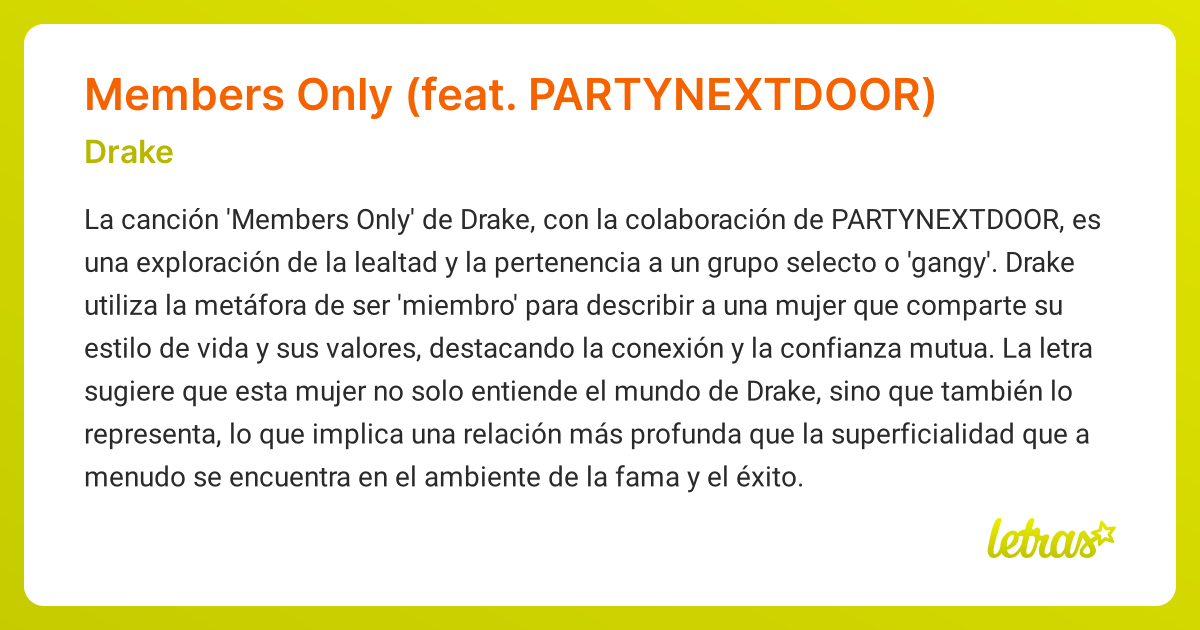 Significado de la canción Members Only (feat. PARTYNEXTDOOR) (Drake ...