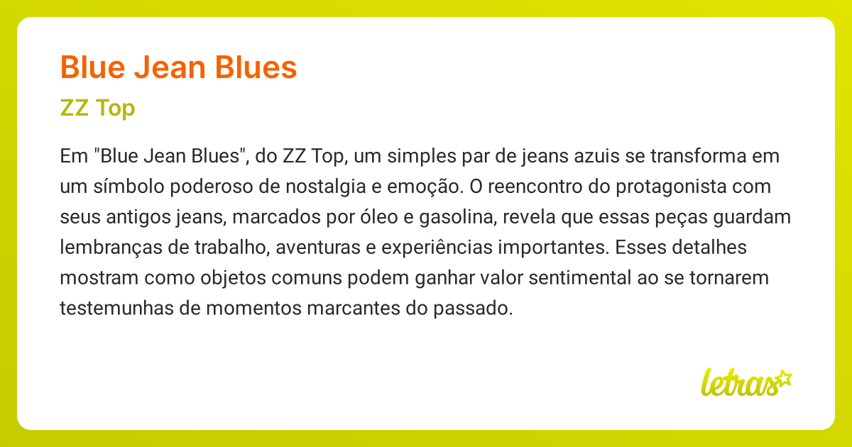 BLUE JEAN BLUES (SIGNIFICADO) ZZ Top