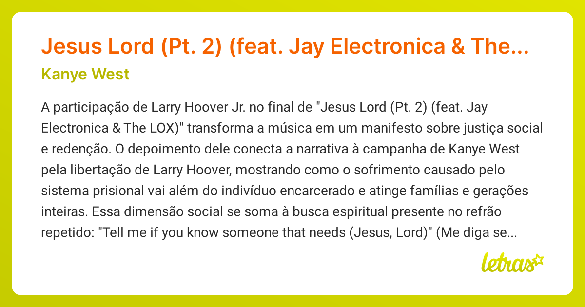 Significado da música Jesus Lord (Pt. 2) (feat. Jay Electronica & The