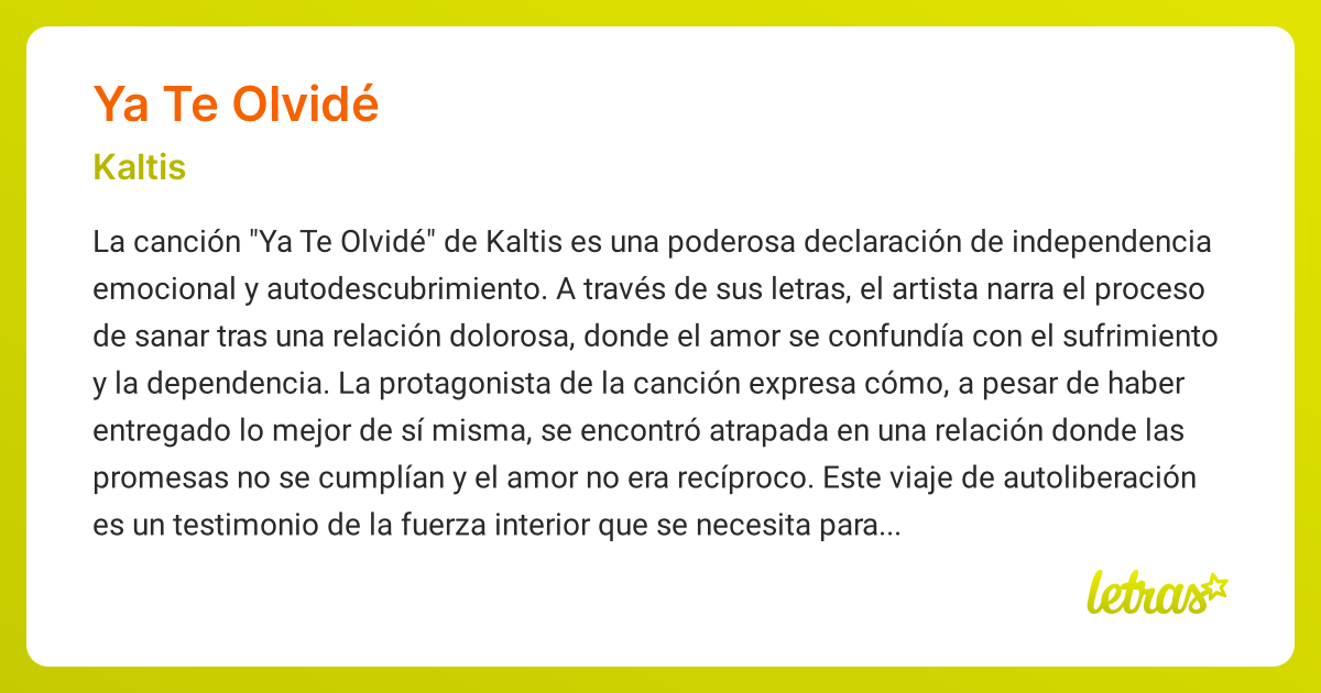 Significado de la canción YA TE OLVIDÉ (Kaltis) - LETRAS.COM