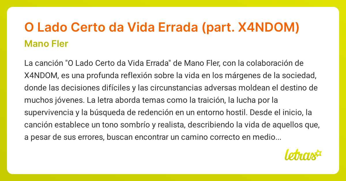 Significado de la canción O Lado Certo da Vida Errada (part. X4NDOM ...