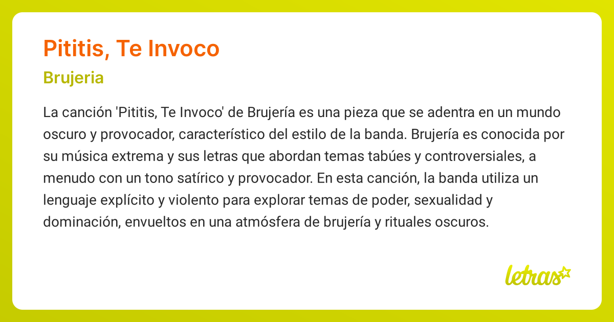 Significado de la canción PITITIS, TE INVOCO (Brujeria) - LETRAS.COM