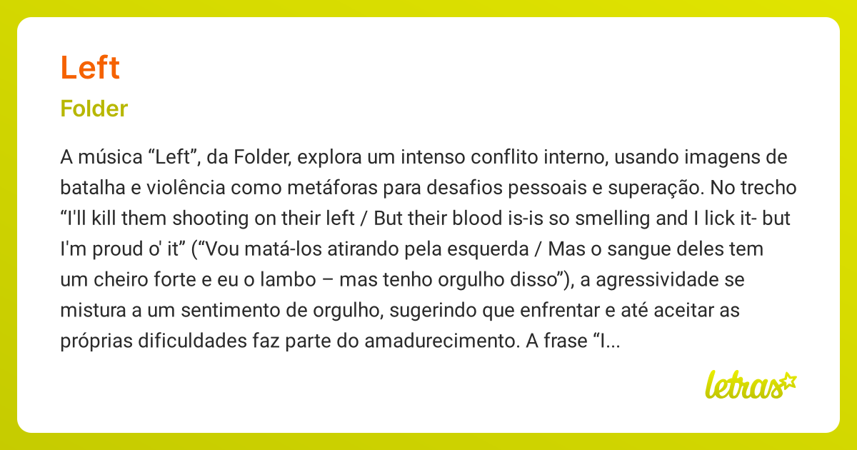 Significado da música LEFT (Folder) - LETRAS.MUS.BR